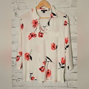 Beechers Brook Floral Lace Up Blouse XL Flowing Feminine Plus Size Top